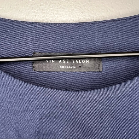 Vintage Salon Made in Korea Embroidered Ribbon Trim Puff Sleeve Dress in Blue L - Picture 3 of 6